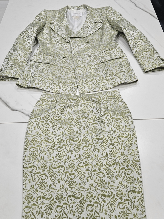Escada Dresses & Skirts - Vintage Escada Conture Olive Green and White Brocade Skirt Set Size 40